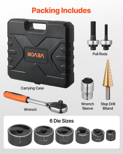 Ausstanzwerkzeug-Set, 12,7 bis 50,8 mm, SLUG-Buster Ratschen-Ausstanzwerkzeug-Set, Ratschenschlüssel-Ausstanzwerkzeug-Sets für Aluminium, Baustahl, Fiberglas, Kunststoffe, 6 Matrizengrößen, 40Cr Stahl Ko Werkzeugset