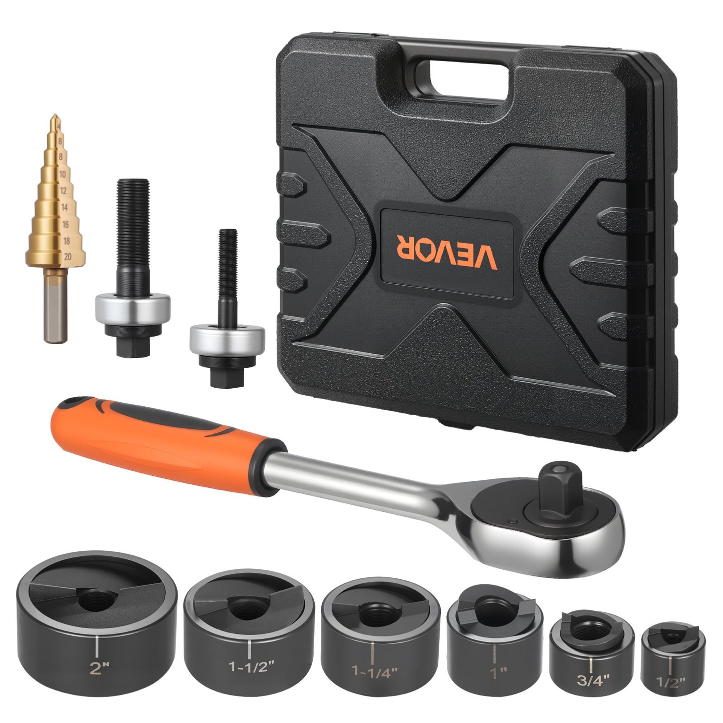 Ausstanzwerkzeug-Set, 12,7 bis 50,8 mm, SLUG-Buster Ratschen-Ausstanzwerkzeug-Set, Ratschenschlüssel-Ausstanzwerkzeug-Sets für Aluminium, Baustahl, Fiberglas, Kunststoffe, 6 Matrizengrößen, 40Cr Stahl Ko Werkzeugset