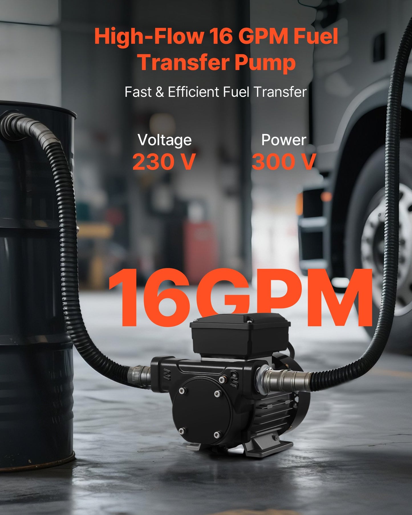 Ölförderpumpe 230 V, 16 GPM (60 l/min), Wechselstrom-Kraftstoffförderpumpe für Diesel, Kerosin und Biodiesel, max. Saughöhe 2,4 m, max. Förderhöhe 13,7 m, für Fahrzeuge, Baustellen und landwirtschaftliche Betriebe