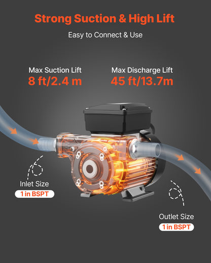 Ölförderpumpe 230 V, 16 GPM (60 l/min), Wechselstrom-Kraftstoffförderpumpe für Diesel, Kerosin und Biodiesel, max. Saughöhe 2,4 m, max. Förderhöhe 13,7 m, für Fahrzeuge, Baustellen und landwirtschaftliche Betriebe