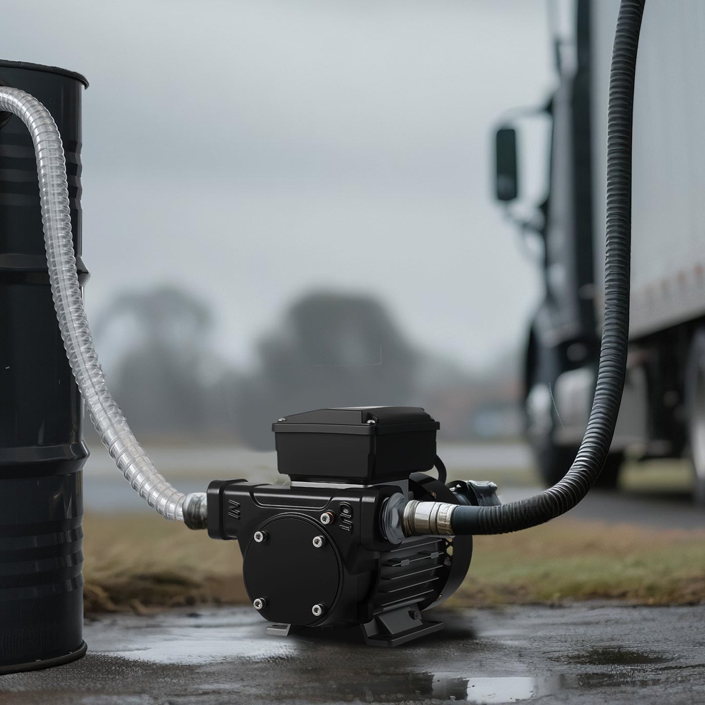 Kraftstoffförderpumpe 230 V, 16 GPM (60 l/min), elektrische Wechselstrom-Ölförderpumpe für Diesel, Kerosin und Biodiesel, mit automatischer Zapfpistole und 2 Schläuchen, max. Förderhöhe 13,7 m, für Fahrzeuge und Baustellen
