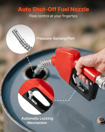 Kraftstoffförderpumpe 230 V, 16 GPM (60 l/min), elektrische Wechselstrom-Ölförderpumpe für Diesel, Kerosin und Biodiesel, mit Zähler, Zapfpistole und 2 Schläuchen, 13,7 m Förderhöhe, für Fahrzeuge und Baustellen