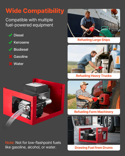 Kraftstoffförderpumpe 230 V, 16 GPM (60 l/min), elektrische Wechselstrom-Ölförderpumpe für Diesel, Kerosin und Biodiesel, mit Zähler, Zapfpistole und 2 Schläuchen, 13,7 m Förderhöhe, für Fahrzeuge und Baustellen