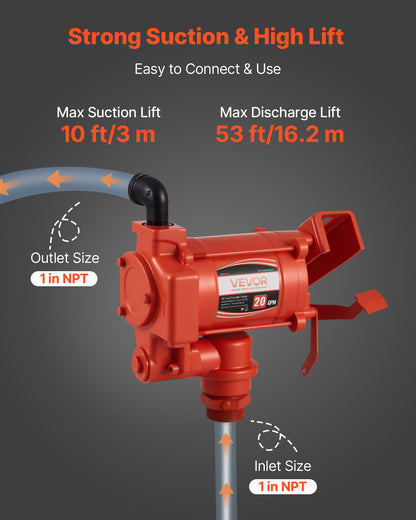 Kraftstoffförderpumpe 230 V, 20 GPM 76 l/min, elektrische Wechselstrom-Ölförderpumpe mit automatischer Abschaltautomatik an der Kraftstoffdüse und dem Auslassschlauch, Hochleistungs-Kit für Benzin, Diesel, Kerosin, Biodiesel und Ethanol-Gemische