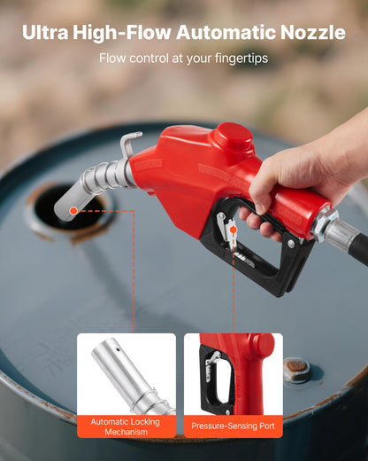 Kraftstoffförderpumpe 230 V, 20 GPM 76 l/min, elektrische Wechselstrom-Ölförderpumpe mit automatischer Abschaltautomatik an der Kraftstoffdüse und dem Auslassschlauch, Hochleistungs-Kit für Benzin, Diesel, Kerosin, Biodiesel und Ethanol-Gemische