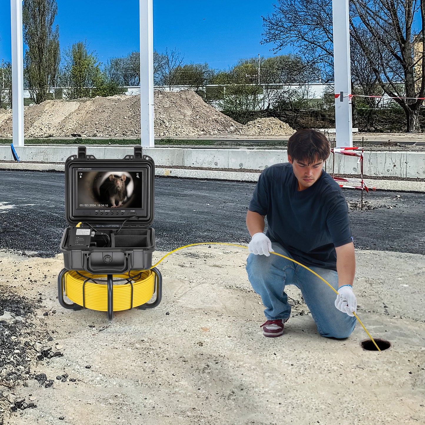 Sewer Camera, 165 ft/50m, Self-Leveling Pipeline Inspection Camera with 9" 1080P HD Screen, 36X Zoom, IP68 Waterproof Plumbing Camera with Lights-12 LED, 32GB Card Snake Camera for Duct Pipe