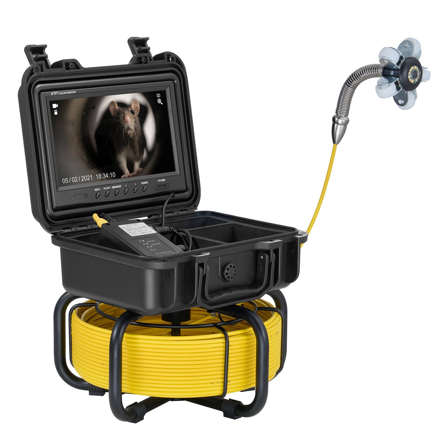 Sewer Camera, 165 ft/50m, Self-Leveling Pipeline Inspection Camera with 9" 1080P HD Screen, 36X Zoom, IP68 Waterproof Plumbing Camera with Lights-12 LED, 32GB Card Snake Camera for Duct Pipe