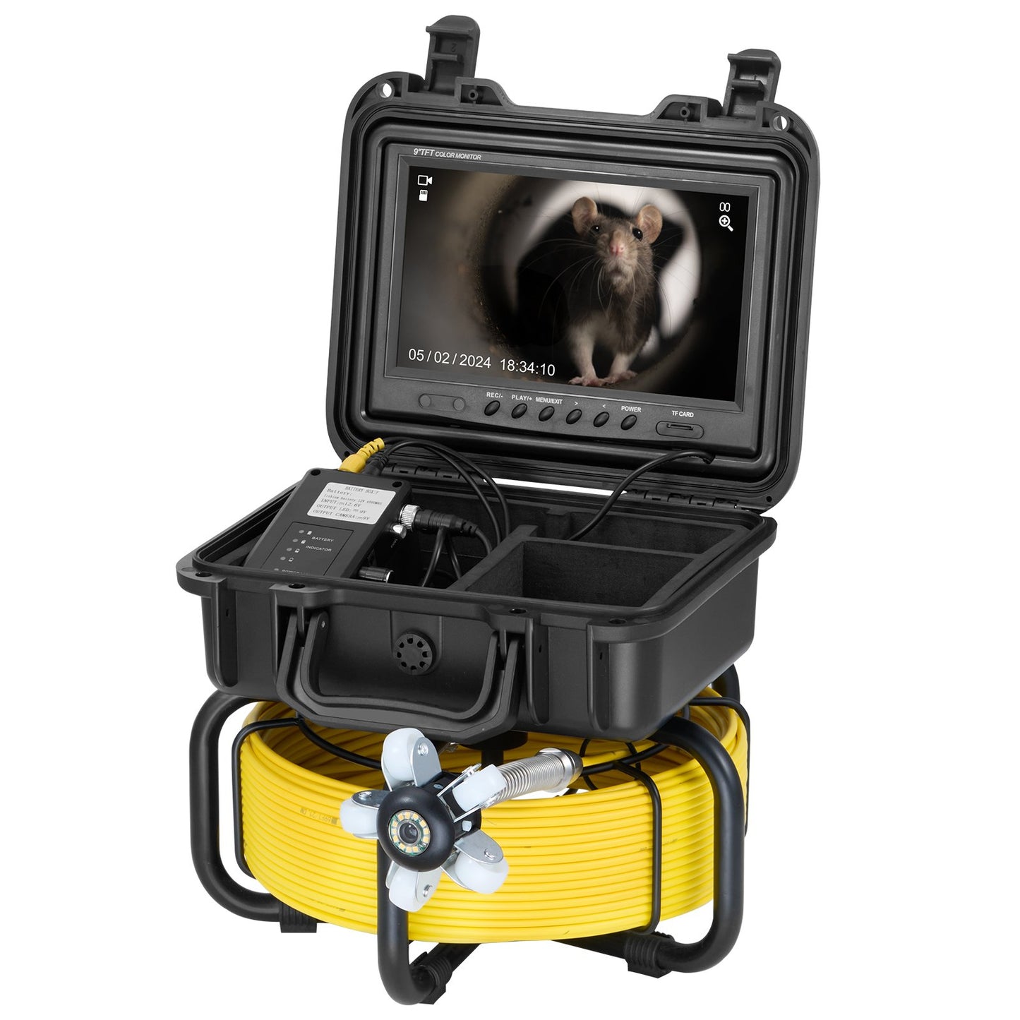 Sewer Camera, 165 ft/50m, Self-Leveling Pipeline Inspection Camera with 9" 1080P HD Screen, 36X Zoom, IP68 Waterproof Plumbing Camera with Lights-12 LED, 32GB Card Snake Camera for Duct Pipe