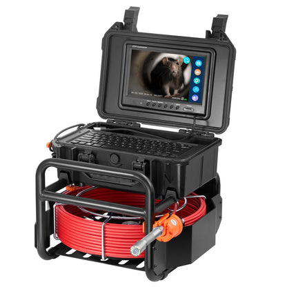 Sewer Camera, 165 ft/50m, Self-Leveling Drain Camera with 512Hz Transmitter, Distance Counter, 9" Screen 1080P HD Snake Plumbing Camera with Lights-12 LED & 32GB Card for Duct Pipe