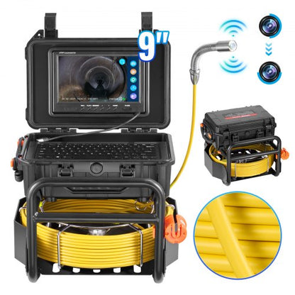 Sewer Camera, 230 ft/70m, Self-Leveling Drain Camera with 512Hz Transmitter, Distance Counter, 9" Screen 1080P HD Snake Plumbing Camera with Light-12 LED & 32GB Card for Duct Pipe