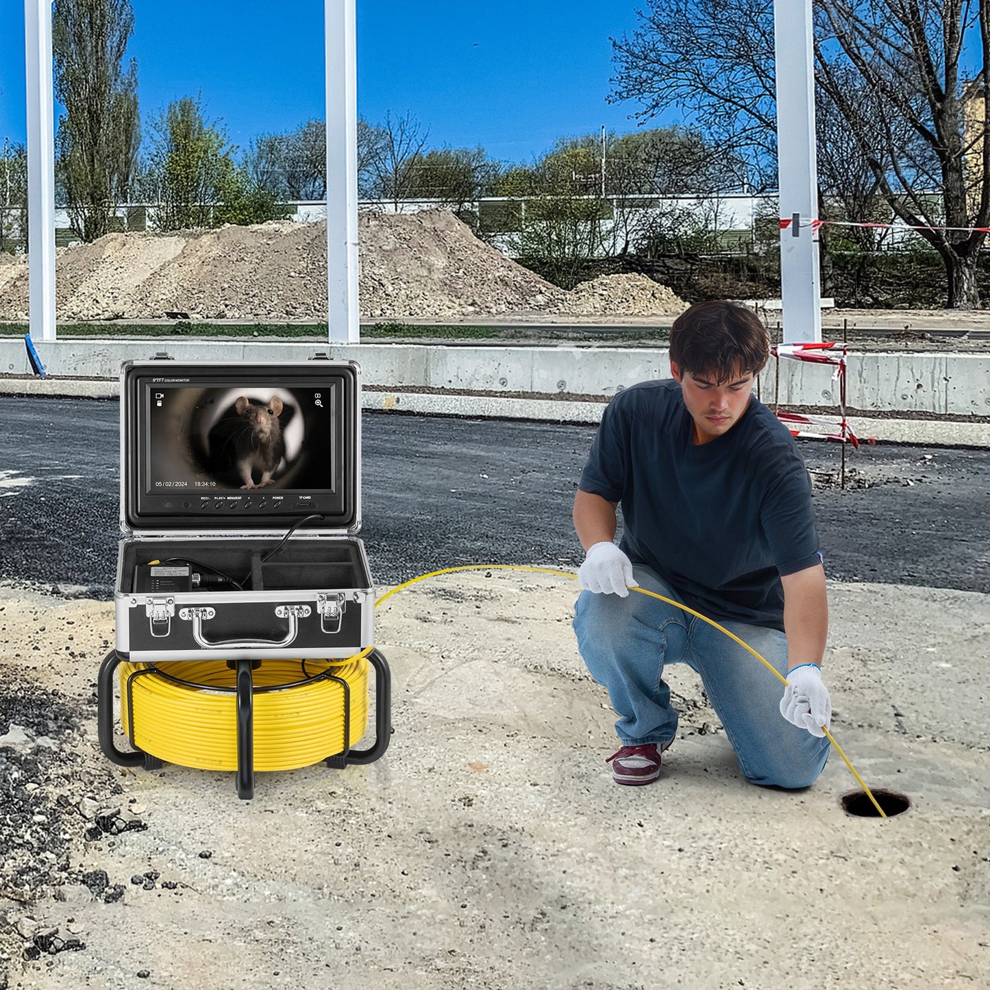 Sewer Camera with 512Hz Locator,165 ft/50 m, Self-Leveling Drain Inspection Camera with 9" 1080P HD Screen, 36X Zoom, Snake Plumbing Camera with Lights-12 LED, 32GB SD Card for Duct Pipe