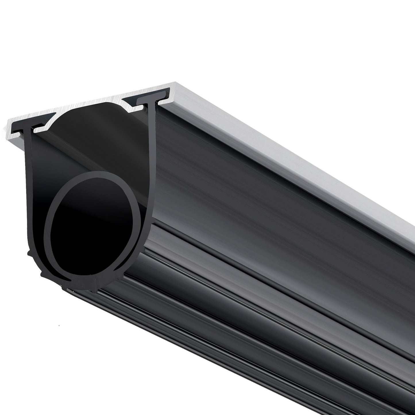 Garagentor-Bodendichtung aus Gummi, U-förmig mit O-Ring, inklusive vorgebohrtem Aluminium-Schienen-Befestigungsset, 4,88 m lang, 8 mm T-Enden und 9,5 cm Breite, für Türen, Schwarz