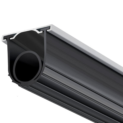 Garagentor-Bodendichtung aus Gummi, U-förmig mit O-Ring, inklusive vorgebohrtem Aluminium-Schienen-Befestigungsset, 4,88 m lang, 8 mm T-Enden und 9,5 cm Breite, für Türen, Schwarz