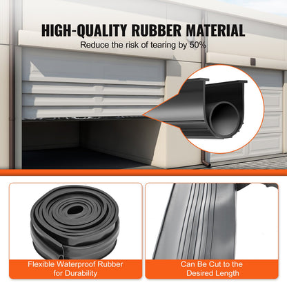 Garage Door Seals Bottom Rubber, U Shape +O Ring Combination Garage Door Bottom Weather Seal, 4.88 m Weatherproofing Garage Door Seal, 8 mm T-ends and 9.5 cm Width, for Doors, Black