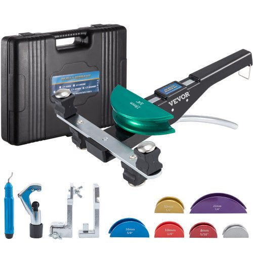 Kupferrohrbieger, 7 farbige Biegebacken, 1/4-7/8 Zoll, 90 Grad Vorwärts- und Rückwärtsbiegung, 6-22 mm für Kupfer- und Aluminiumrohre mit Rückwärtsbiegeaufsatz