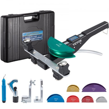 Kupferrohrbieger, 7 farbige Biegebacken, 1/4-7/8 Zoll, 90 Grad Vorwärts- und Rückwärtsbiegung, 6-22 mm für Kupfer- und Aluminiumrohre mit Rückwärtsbiegeaufsatz