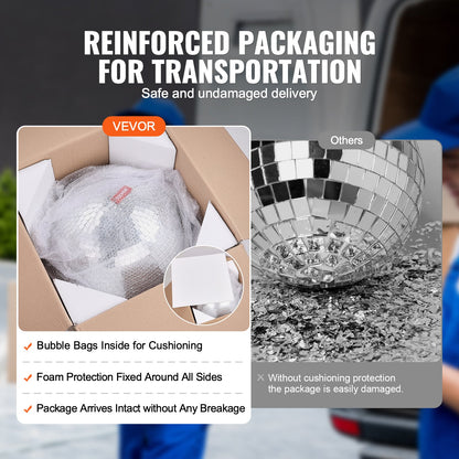 Mirror Disco Ball, 12 Inch Mirror Ball with Hanging Ring, Lightning Disco Ball Party Decorations, Ideal for DJ Club, Stage, Wedding, Birthday, Christmas, New Years Celebration