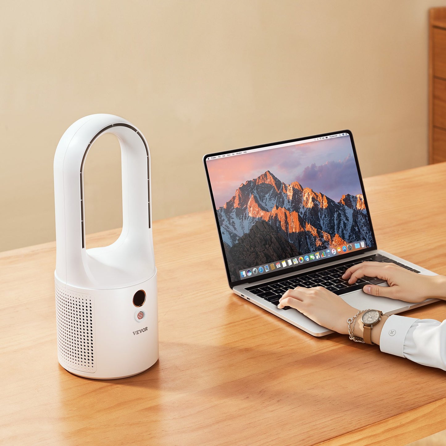 Desk Fan Bladeless, 12.99 Inch Portable Desk Fan, 6-Speed USB Quiet Cooling Small Tower Fan with Rechargeable Battery, Easy to Clean & Kids-Friendly, Blows Cold Air for Bedroom, Office, Home