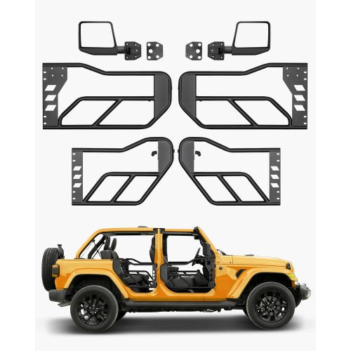 Jeep Tube Doors, 4-Door, Adventure Style Jeep Tubular Door with DOT Certified Rear View Mirrors, Jeep Doors with Rear Mirrors for 2018-2024 Jeep Wrangler JL & 2020-2024 Jeep Gladiator JT