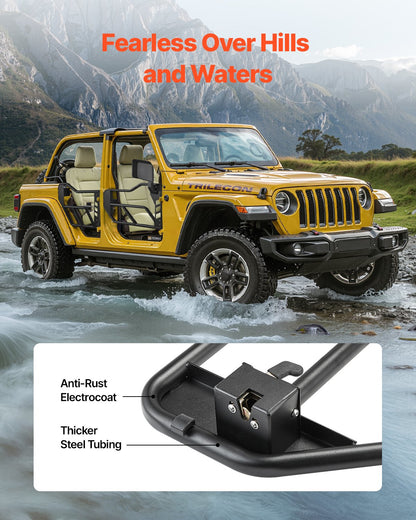 Jeep Tube Doors, 4-Door, Adventure Style Jeep Tubular Door with DOT Certified Rear View Mirrors, Jeep Doors with Rear Mirrors for 2018-2024 Jeep Wrangler JL & 2020-2024 Jeep Gladiator JT
