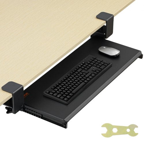 Tastaturablage zum Einklemmen unter dem Schreibtisch, ausziehbare Tastaturablage mit stabiler, bohrfreier C-Klemme, große, ausziehbare Computerschublade (68 x 28 cm) zum Tippen im Homeoffice oder Büro