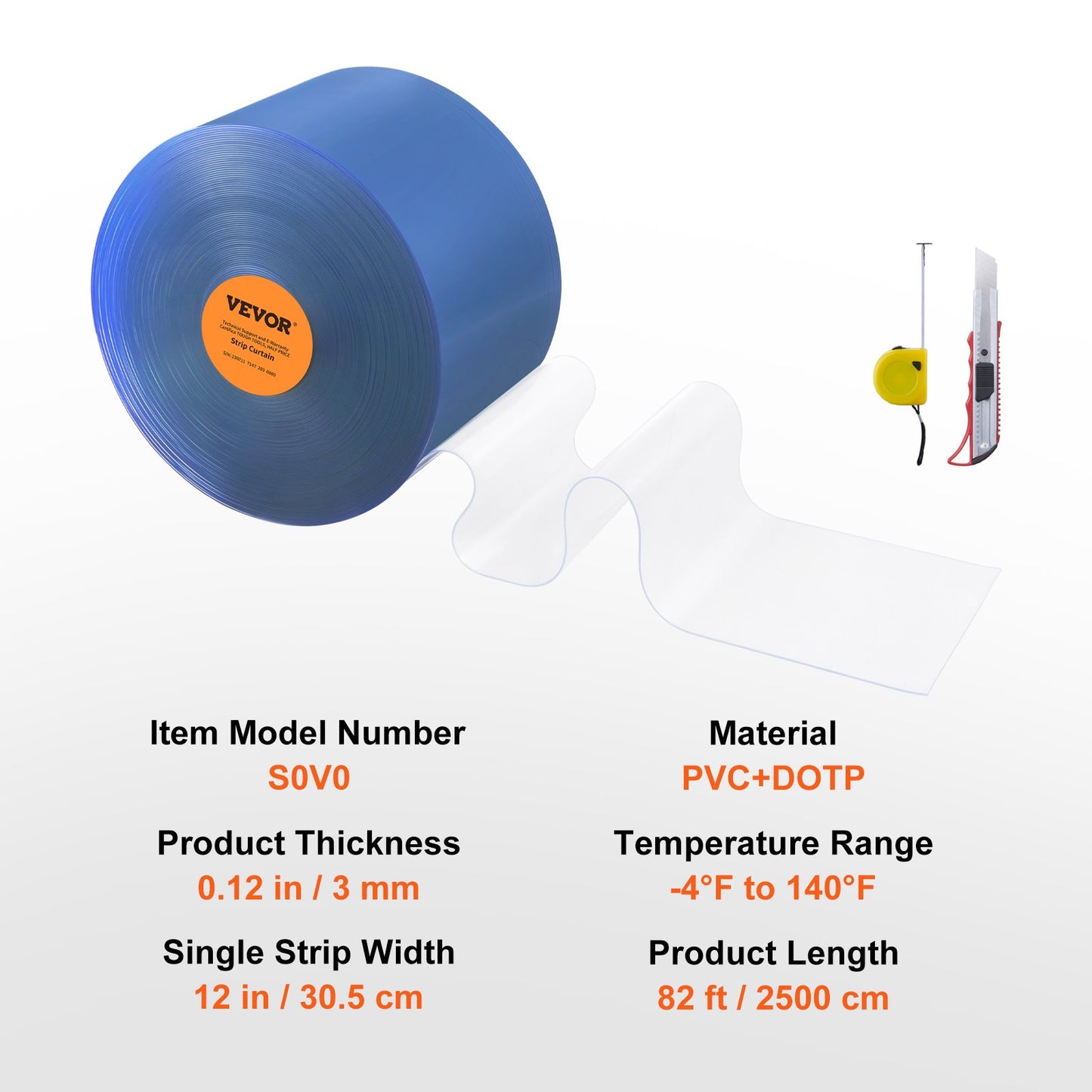 Strip Curtain PVC Door Curtain 2499.4 cm x 30.5 cm Roll Cooler Freezer Clear Plastic