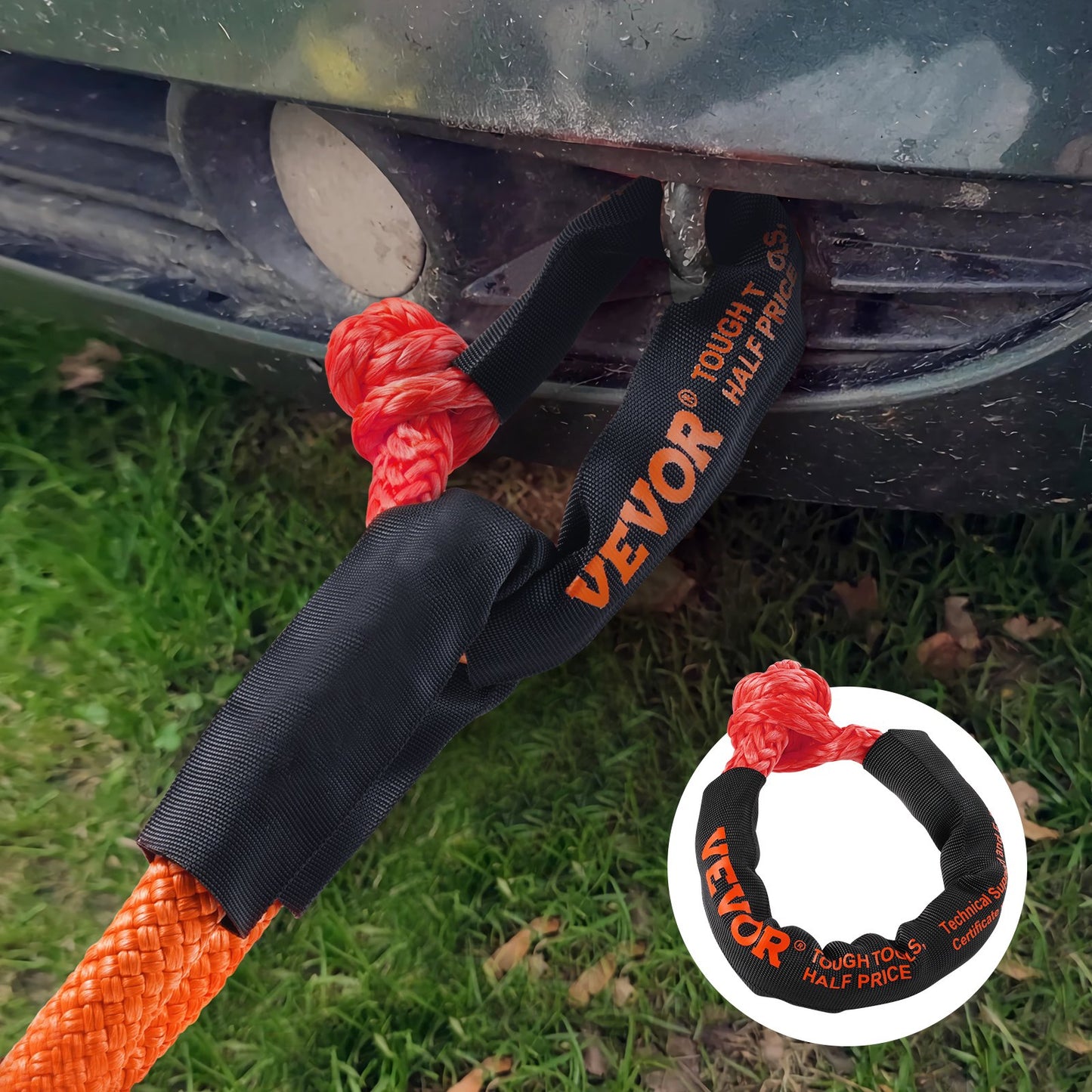 Soft Shackle Synthetic Recovery Rope 2PCS 1.3x56 cm 20 Ton Break Strength