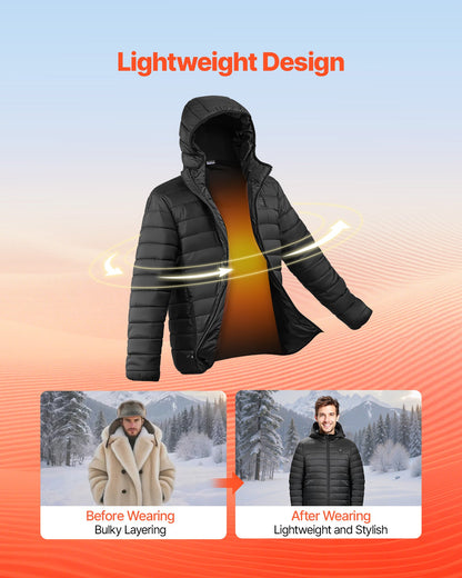 Beheizbare Herrenjacke mit 7,4-V-Akku, Softshell-Heizmantel, winddichte, leichte Oberbekleidung mit 6 Heizzonen und 3 Heizstufen für Wandern, Outdoor-Arbeit, Schwarz