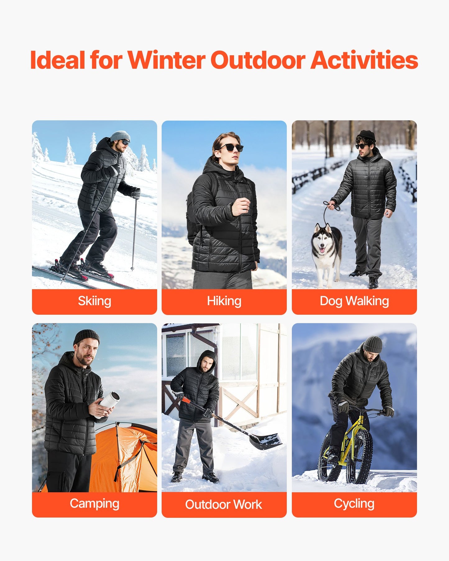 Heated Jacket for Women with 7.4V Battery, Soft Shell Electric Heating Coat, Windproof Lightweight Outerwear with 4 Heating Zones & 3 Heat Settings, for Hiking, Outdoor Work, Black