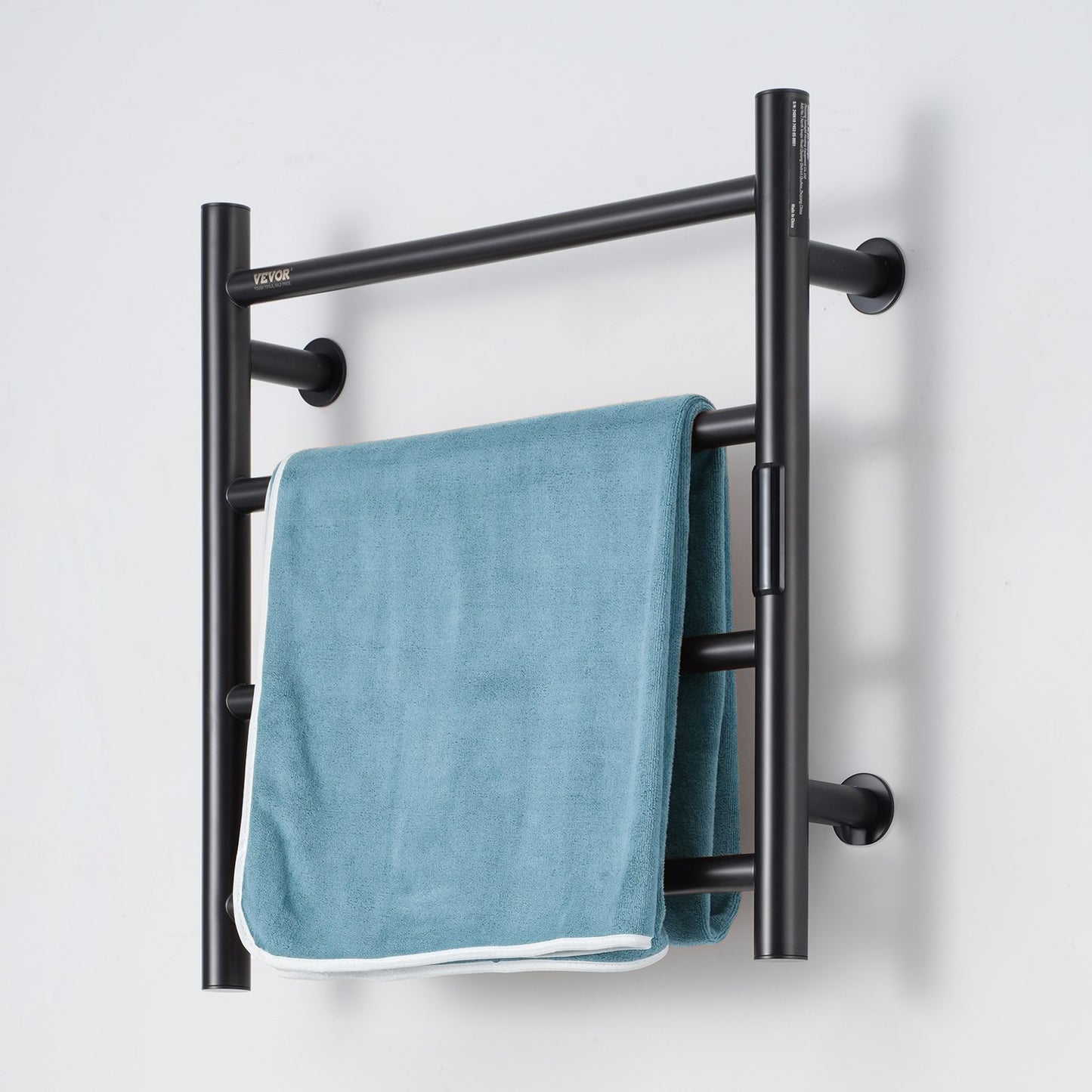 4 Bars Towel Warmer Rack, Wall Mounted Heated Towel Rack for Bathroom, IPX5 Waterpoof Towel Heater Rack with Timer & LED Display Screen, 5 Levels Adjustable Temperature Towel Heater, Black