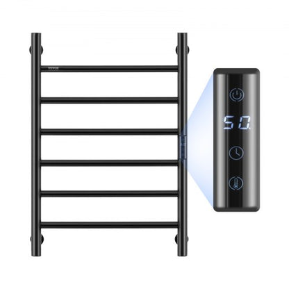 6 Bars Towel Warmer Rack, Wall Mounted Heated Towel Rack for Bathroom, IPX5 Waterpoof Towel Heater Rack with Timer & LED Display Screen, 5 Levels Adjustable Temperature Towel Heater, Black