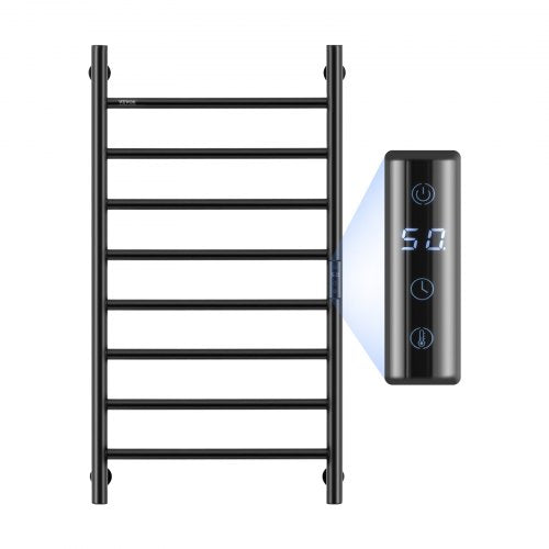 8 Bars Towel Warmer Rack, Wall Mounted Heated Towel Rack for Bathroom, IPX5 Waterpoof Towel Heater Rack with Timer & LED Display Screen, 5 Levels Adjustable Temperature Towel Heater, Black