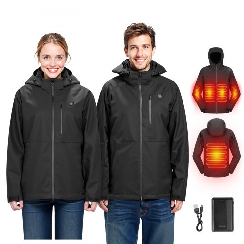 Heated Jacket for Women with 7.4V Battery, Soft Shell Electric Heating Coat, Windproof Waterproof Lightweight Outerwear with 5 Heating Zones & 3 Heat Settings, Machine Washable