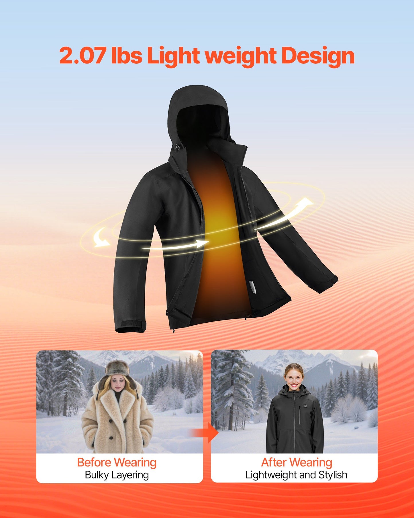 Heated Jacket for Women with 7.4V Battery, Soft Shell Electric Heating Coat, Windproof Waterproof Lightweight Outerwear with 5 Heating Zones & 3 Heat Settings, Machine Washable