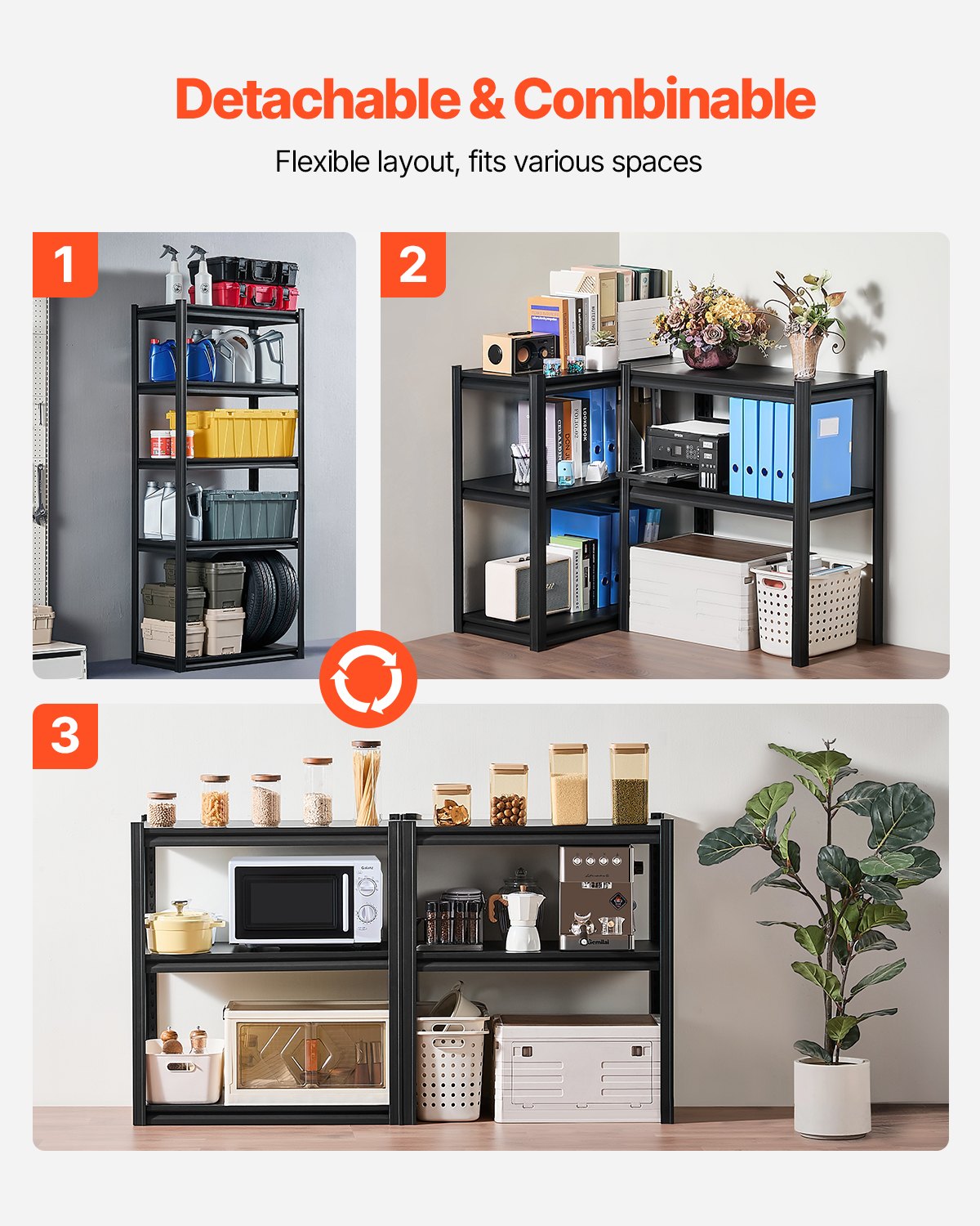 Storage Shelves, 2000 lbs, 5 Tier Garage Storage Shelving, 16" D x 32" W x 72" H Adjustable Metal Shelves for Garage Shelves Utility Rack Shelf, Ideal for Kitchen, Warehouse, Basement, Black