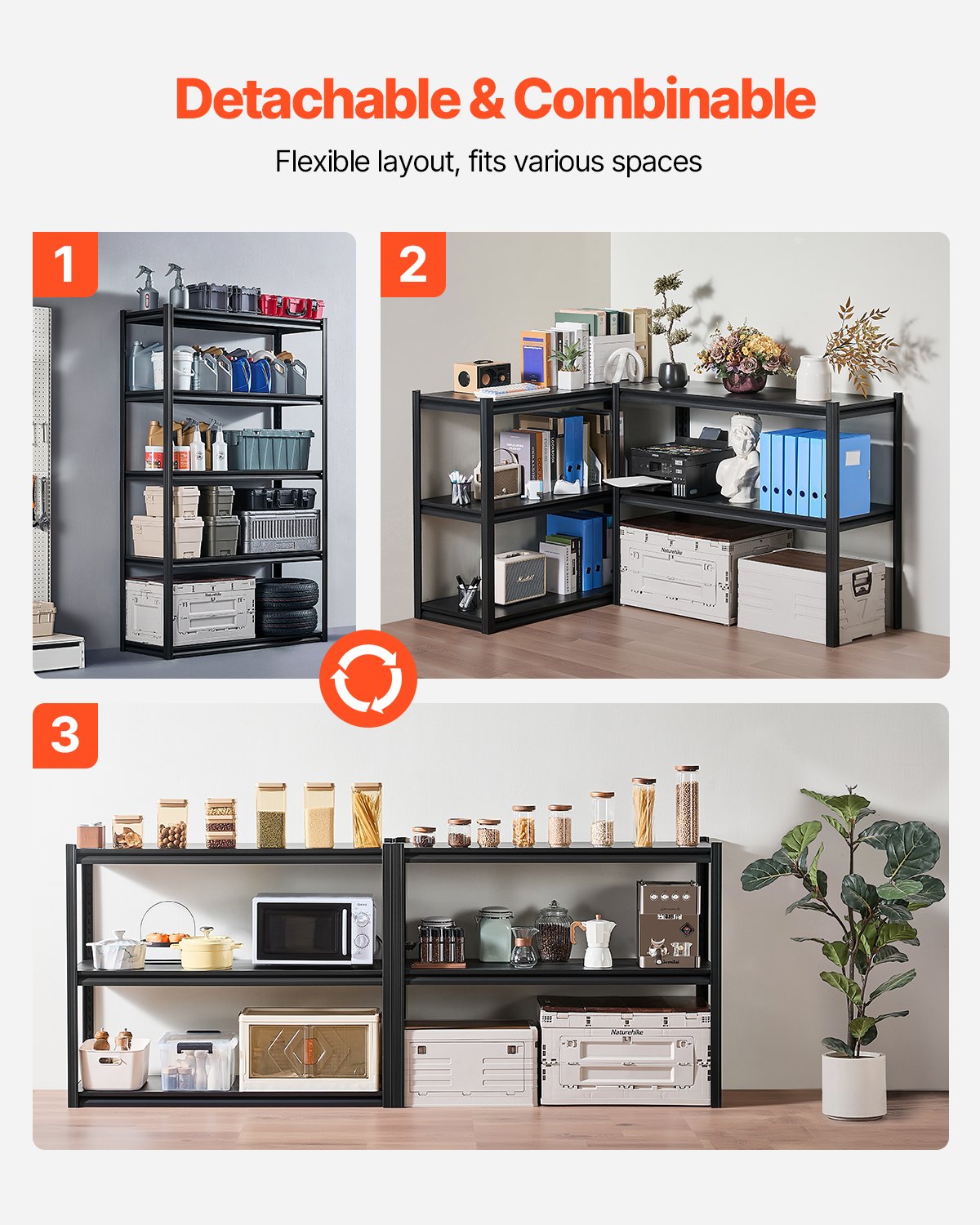 Storage Shelves, 3000 lbs, 5 Tier Garage Storage Shelving, 18" D x 48" W x 78" H Adjustable Metal Shelves for Garage Shelves Utility Rack Shelf, Ideal for Kitchen, Warehouse, Basement, Black