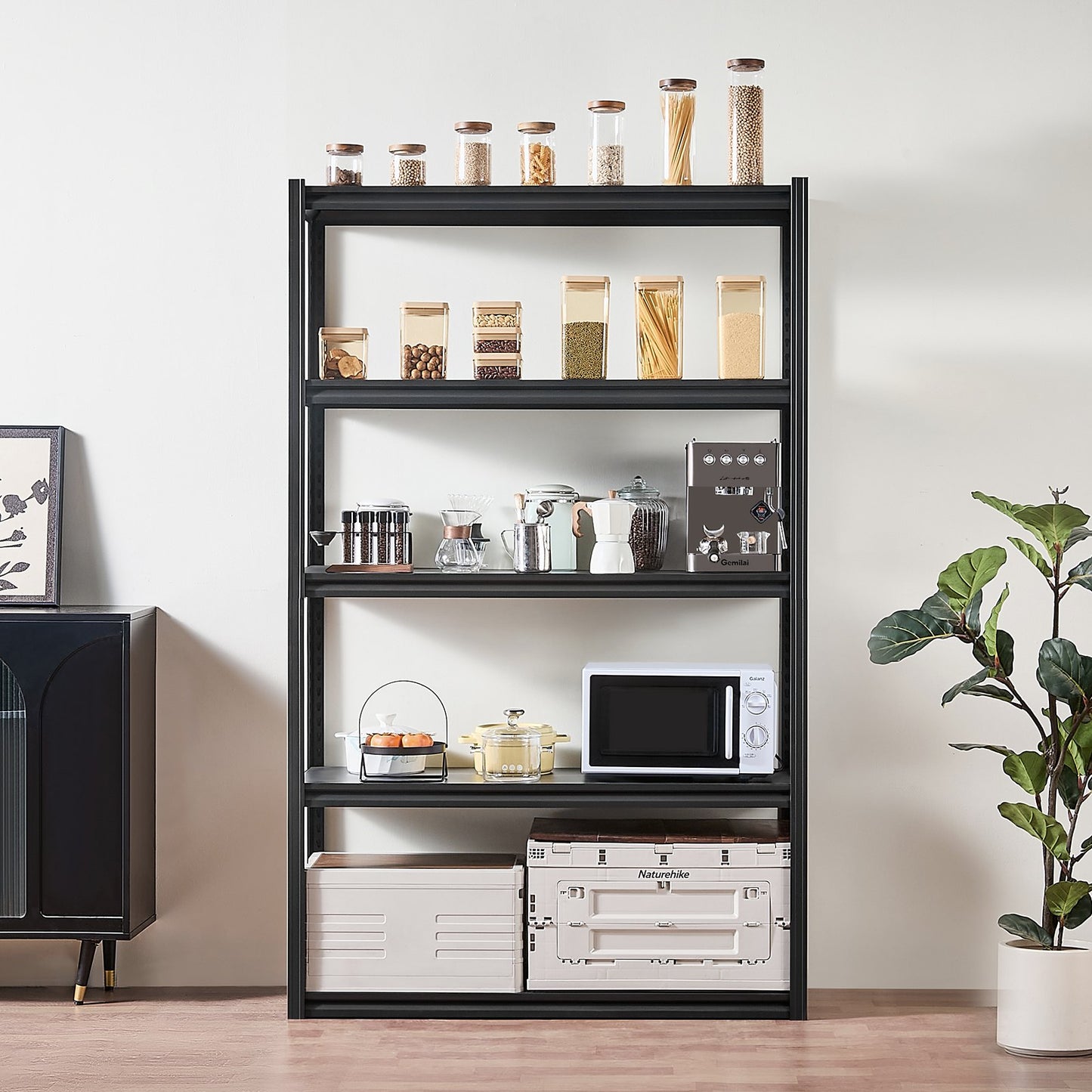 Storage Shelves, 3000 lbs, 5 Tier Garage Storage Shelving, 18" D x 48" W x 78" H Adjustable Metal Shelves for Garage Shelves Utility Rack Shelf, Ideal for Kitchen, Warehouse, Basement, Black