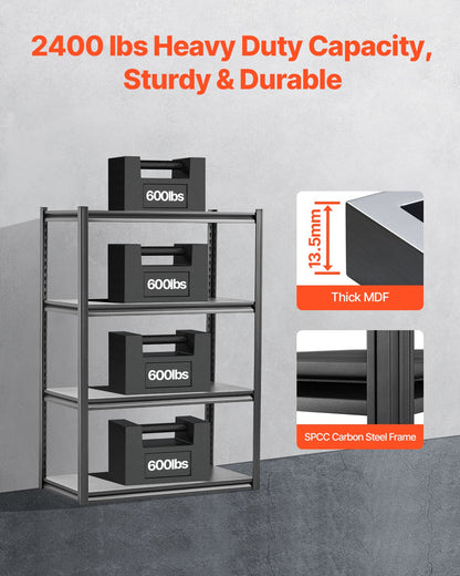 Storage Shelves, 2400 lbs, 4 Tier Garage Storage Shelving, 20" D x 40" W x 57" H Adjustable Metal Shelves for Garage Shelves Utility Rack Shelf, Ideal for Kitchen, Warehouse, Basement, Black