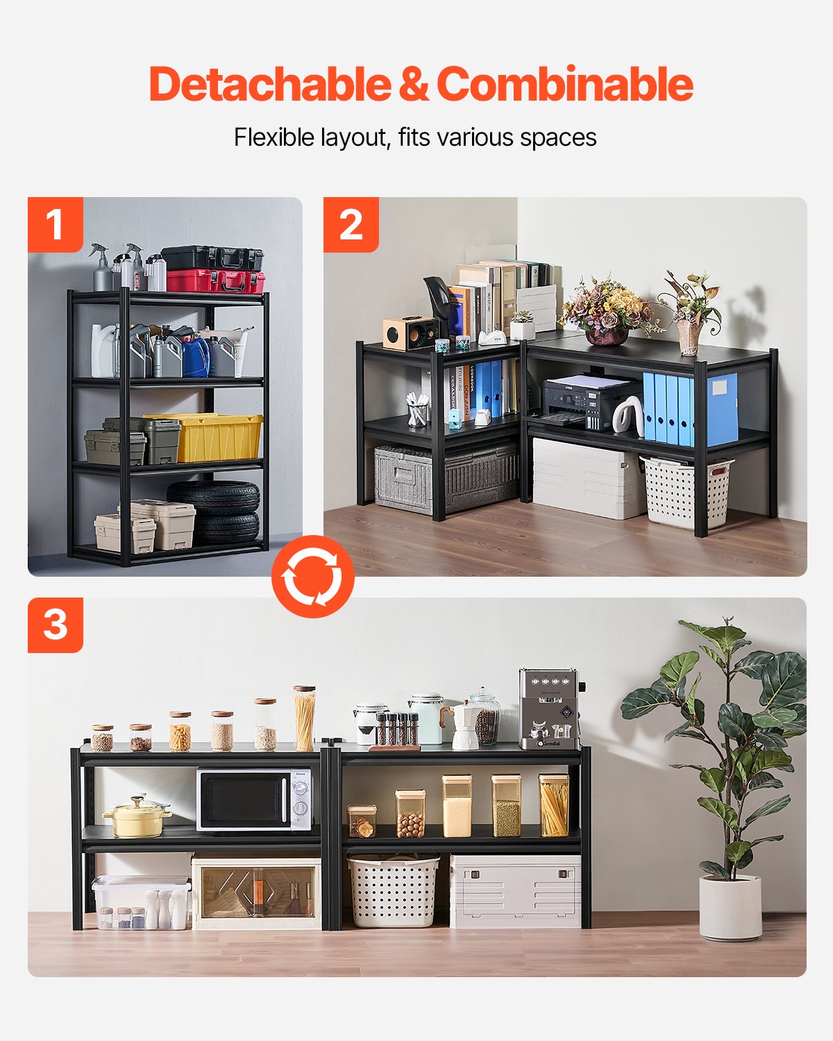 Storage Shelves, 2400 lbs, 4 Tier Garage Storage Shelving, 20" D x 40" W x 57" H Adjustable Metal Shelves for Garage Shelves Utility Rack Shelf, Ideal for Kitchen, Warehouse, Basement, Black