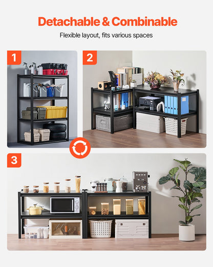 Storage Shelves, 2400 lbs, 4 Tier Garage Storage Shelving, 20" D x 40" W x 57" H Adjustable Metal Shelves for Garage Shelves Utility Rack Shelf, Ideal for Kitchen, Warehouse, Basement, Black