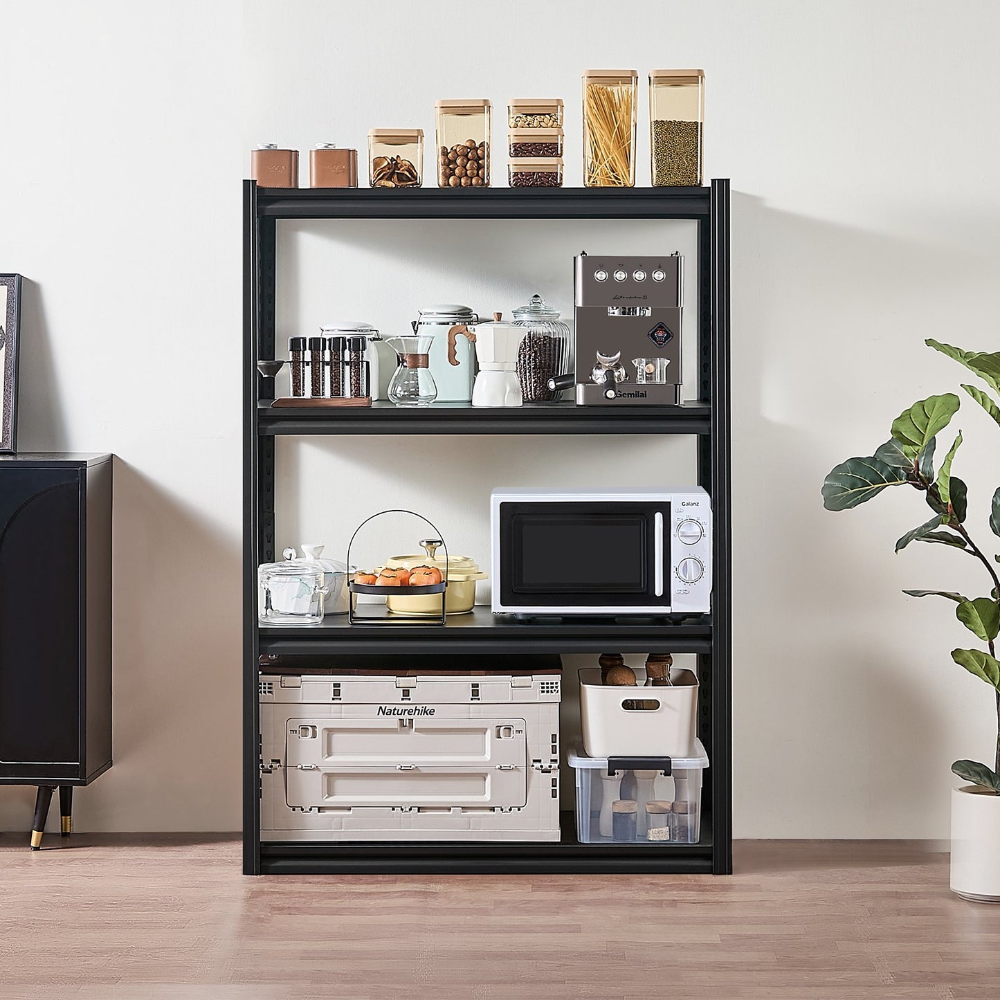 Storage Shelves, 2400 lbs, 4 Tier Garage Storage Shelving, 20" D x 40" W x 57" H Adjustable Metal Shelves for Garage Shelves Utility Rack Shelf, Ideal for Kitchen, Warehouse, Basement, Black