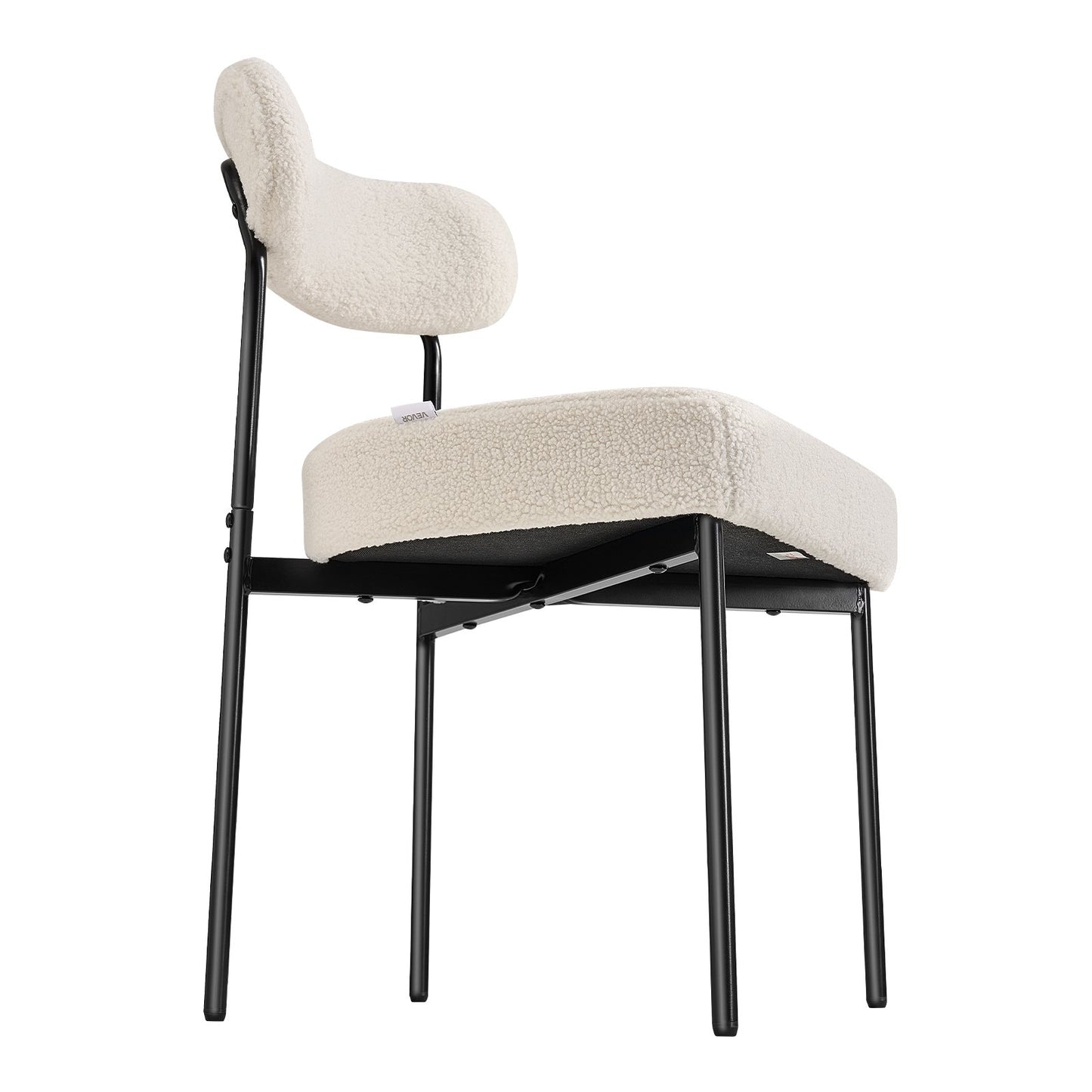 Boucle Esszimmerstühle, 2er-Set, Mid-Century Modern Sherpa Akzentstühle, gepolsterter Beistellstuhl für Esstisch, platzsparender weißer Küchentischstuhl mit geschwungener Rückenlehne und schwarzen Metallbeinen