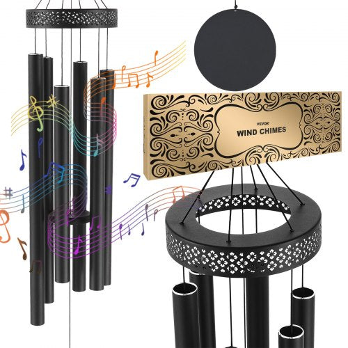 Wind Chimes for Outside, 1473 mm, Deep Tone Wind Chimes with 6 Tubes, Unique Large Memorial Wind Chimes for Anniversary, Amazing Outdoor Decor for Your Patio, Porch, Garden and Backyard, Black