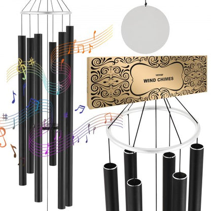 Wind Chimes for Outside, 1677 mm, Deep Tone Wind Chimes with 6 Tubes, Unique Large Memorial Wind Chimes for Anniversary, Amazing Outdoor Decor for Your Patio, Porch, Garden and Backyard, Black