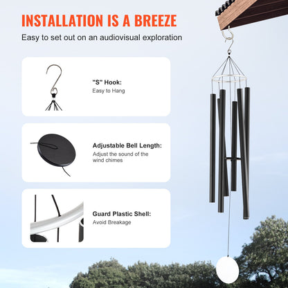 Wind Chimes for Outside, 1677 mm, Deep Tone Wind Chimes with 6 Tubes, Unique Large Memorial Wind Chimes for Anniversary, Amazing Outdoor Decor for Your Patio, Porch, Garden and Backyard, Black