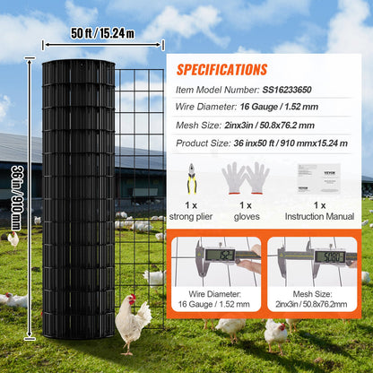 Hardware Cloth, 910 x 15240 mm Galvanized Wire Mesh Roll, 16 Gauge Chicken Wire Fence Roll, Vinyl Coating Metal Wire Mesh for Chicken Coop Barrier, Rabbit Snake Fences, Poultry Enclosures