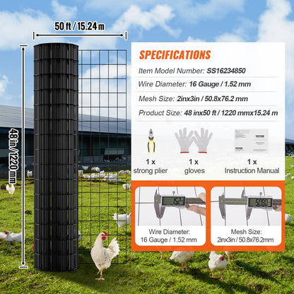 Hardware Cloth, 1220 x 15240 mm Galvanized Wire Mesh Roll, 16 Gauge Chicken Wire Fence Roll, Vinyl Coating Metal Wire Mesh for Chicken Coop Barrier, Rabbit Snake Fences, Poultry Enclosures