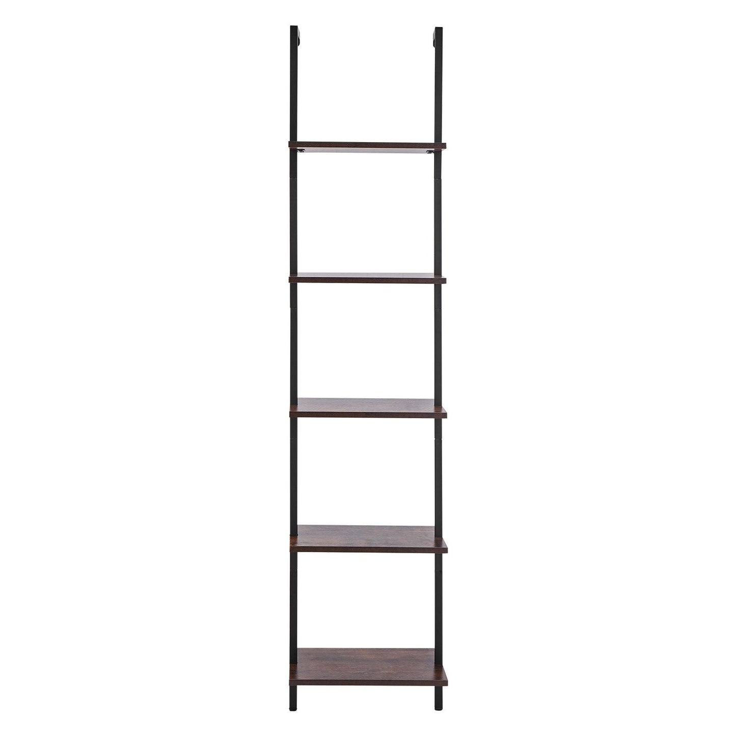 Ladder Shelf, 5-Tier Bookshelf 15.6x11.8in, Open Wall-Mounted Ladder Shelf with Metal Frame,Storage Rack Sundries Holder for Kitchen Bedroom Bathroom Living Room, Black