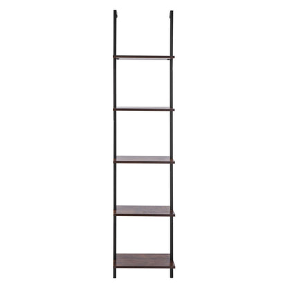 Ladder Shelf, 5-Tier Bookshelf 15.6x11.8in, Open Wall-Mounted Ladder Shelf with Metal Frame,Storage Rack Sundries Holder for Kitchen Bedroom Bathroom Living Room, Black