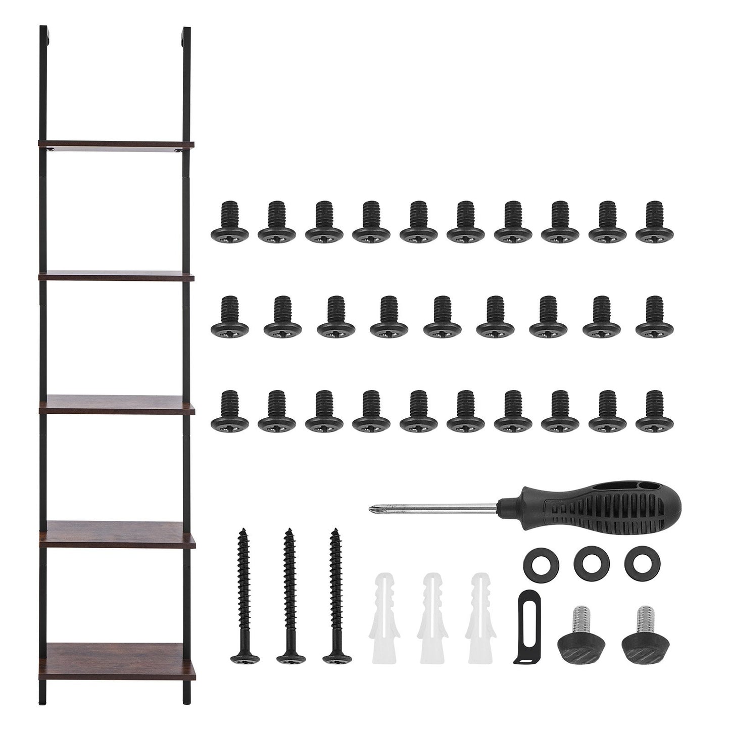 Ladder Shelf, 5-Tier Bookshelf 15.6x11.8in, Open Wall-Mounted Ladder Shelf with Metal Frame,Storage Rack Sundries Holder for Kitchen Bedroom Bathroom Living Room, Black